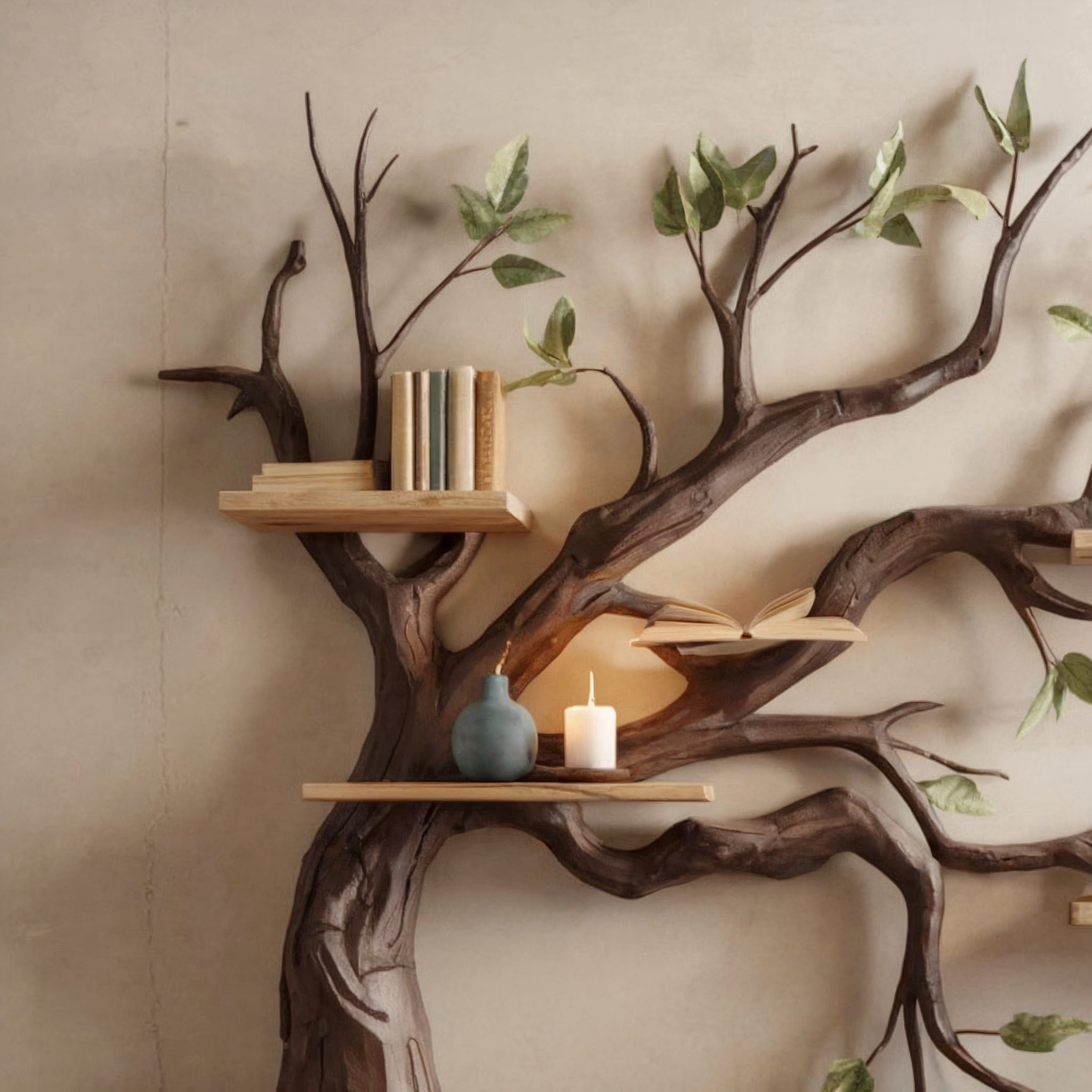 Rustikales Eck-Schweberegal – Wandregal aus Treibholz mit Baumkante