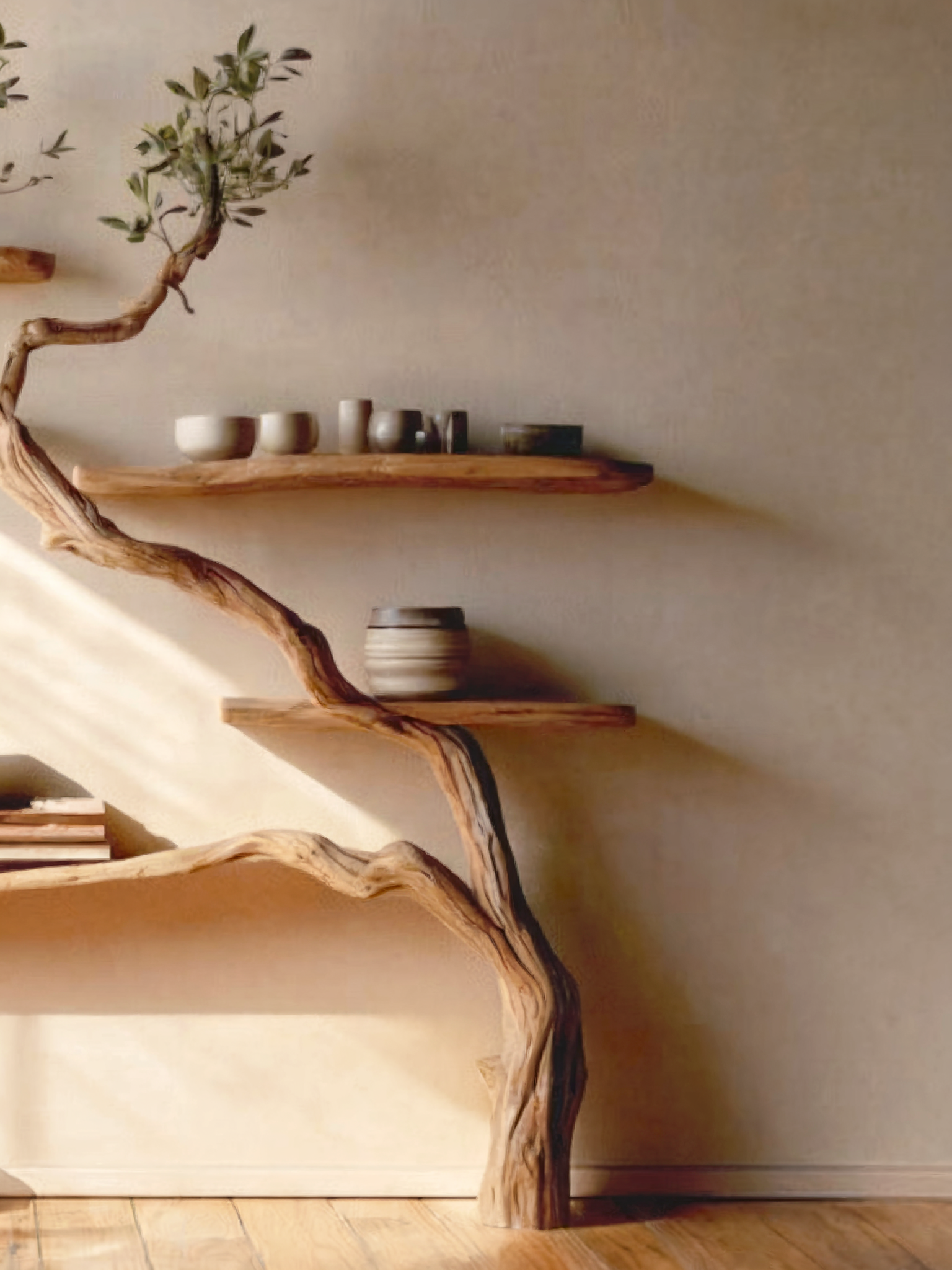 Baumast-Wandregal – Handgefertigtes rustikales Schweberegal aus Naturholz