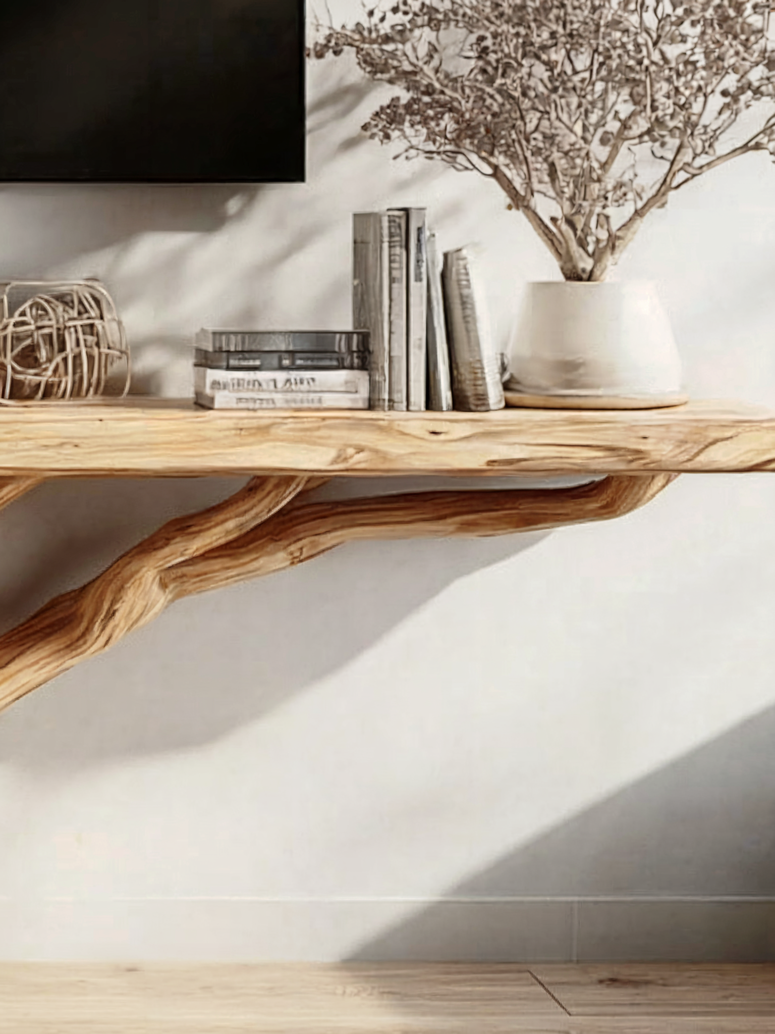 Live-Edge TV-Regal – Massivholz-Medienkonsole, rustikaler handgefertigter Schrank