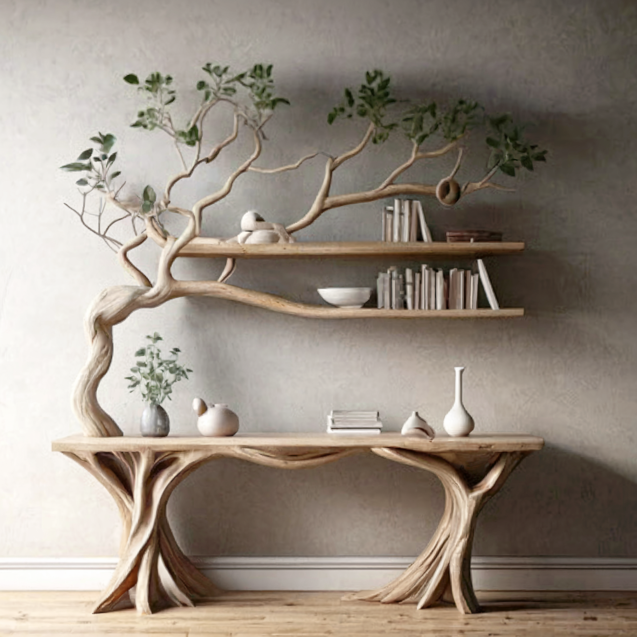 Handgefertigter Konsolentisch mit Baumast – Rustikales Massivholz, Landhausstil