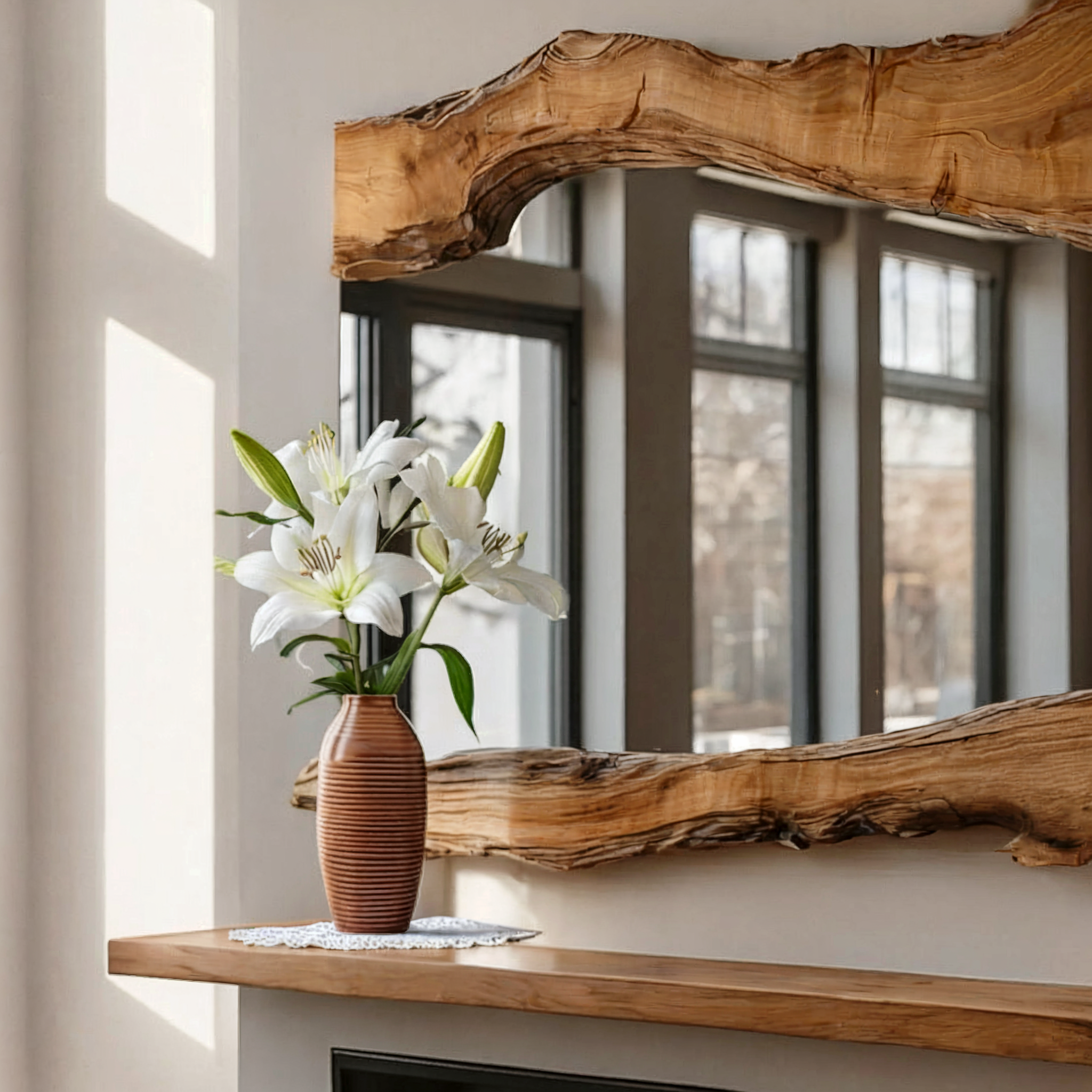 Olivenholz-Spiegelrahmen – handgefertigt, LED & Epoxid-Design