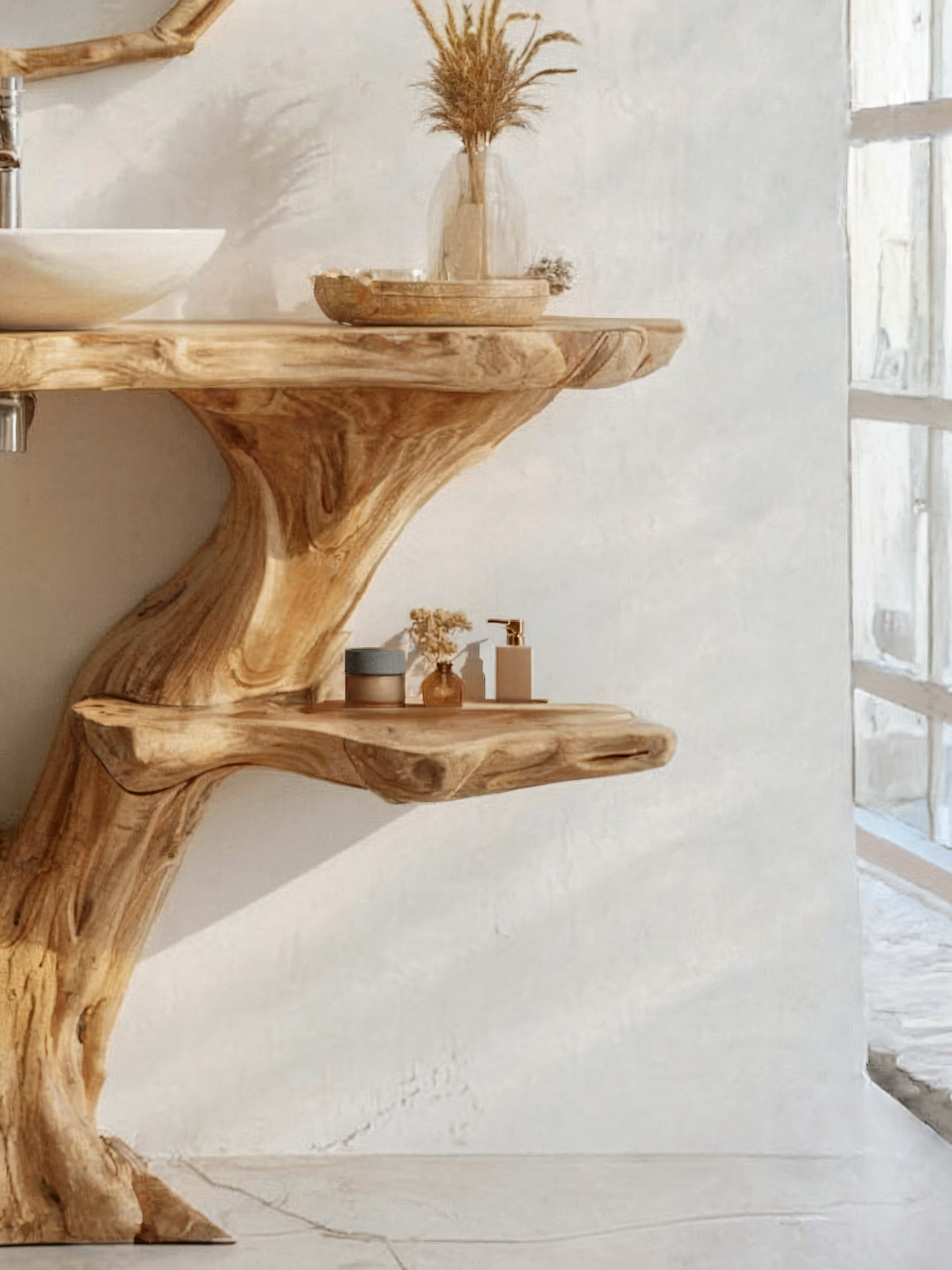 Rustikaler Wand-Waschtisch – recycelter Live-Edge-Holz-Waschtisch für das Badezimmer
