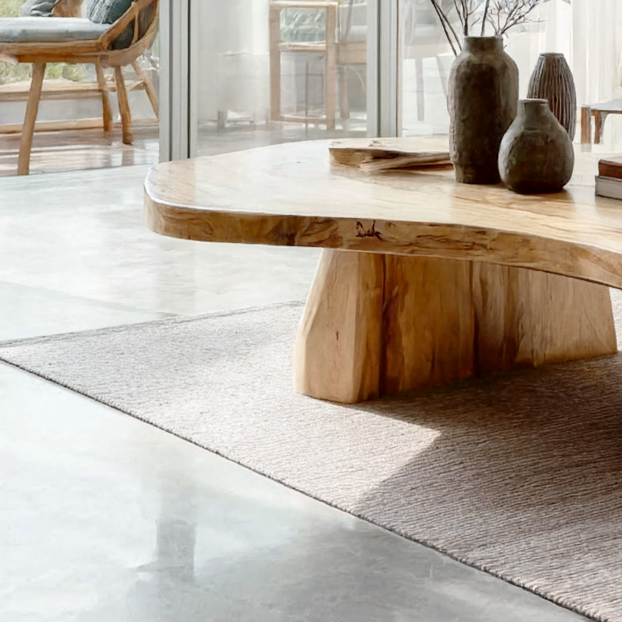 Rustikaler Couchtisch mit Baumkante – Handgefertigter Massivholz-Ausziehtisch