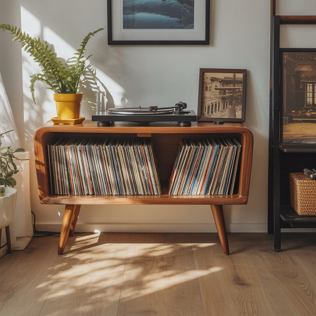 Medienmöbel – Plattenspieler-Ständer mit Vinyl-Aufbewahrung und Regal