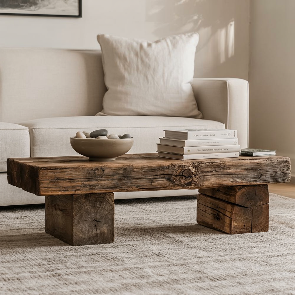 Handgefertigter Couchtisch mit Baumkante – Rustikales Massivholz im Landhausstil