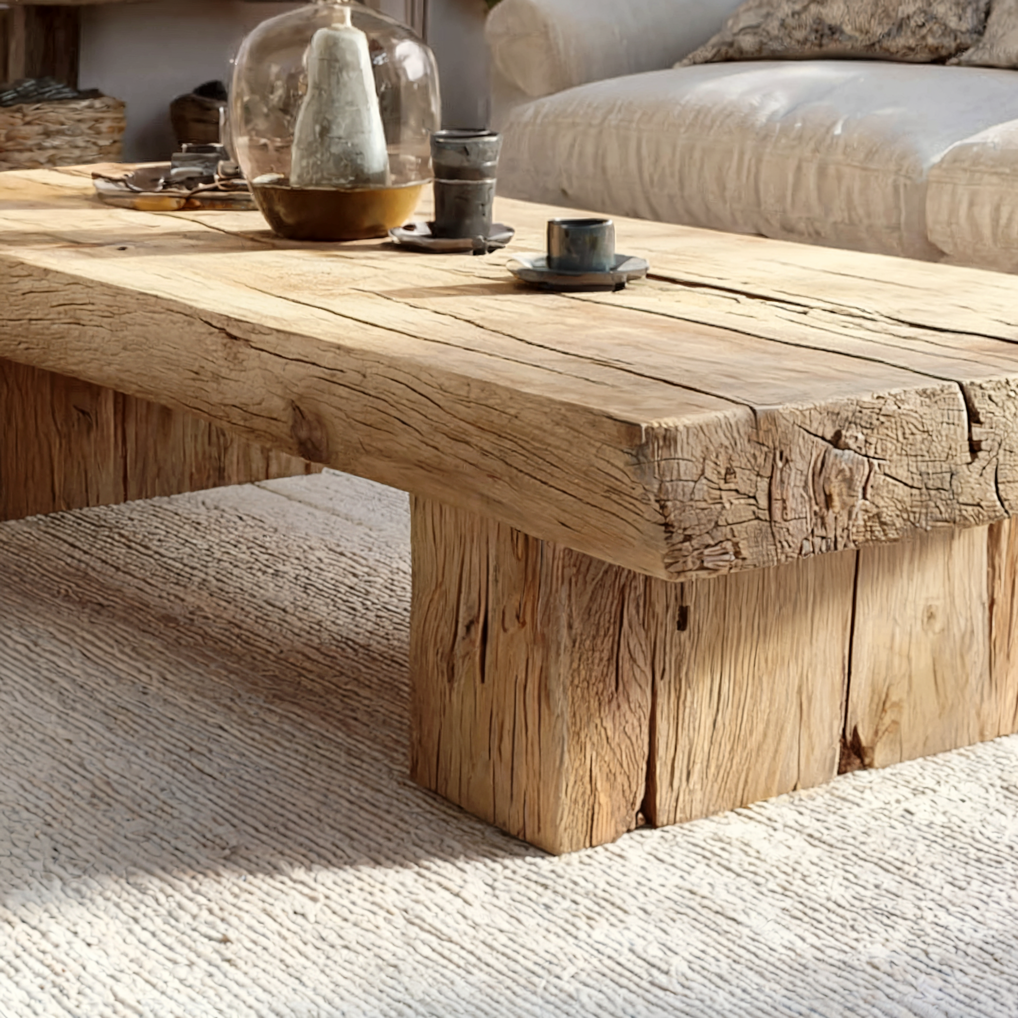 Rustikaler Holzcouchtisch mit Baumkante – Handgefertigt, Landhausstil