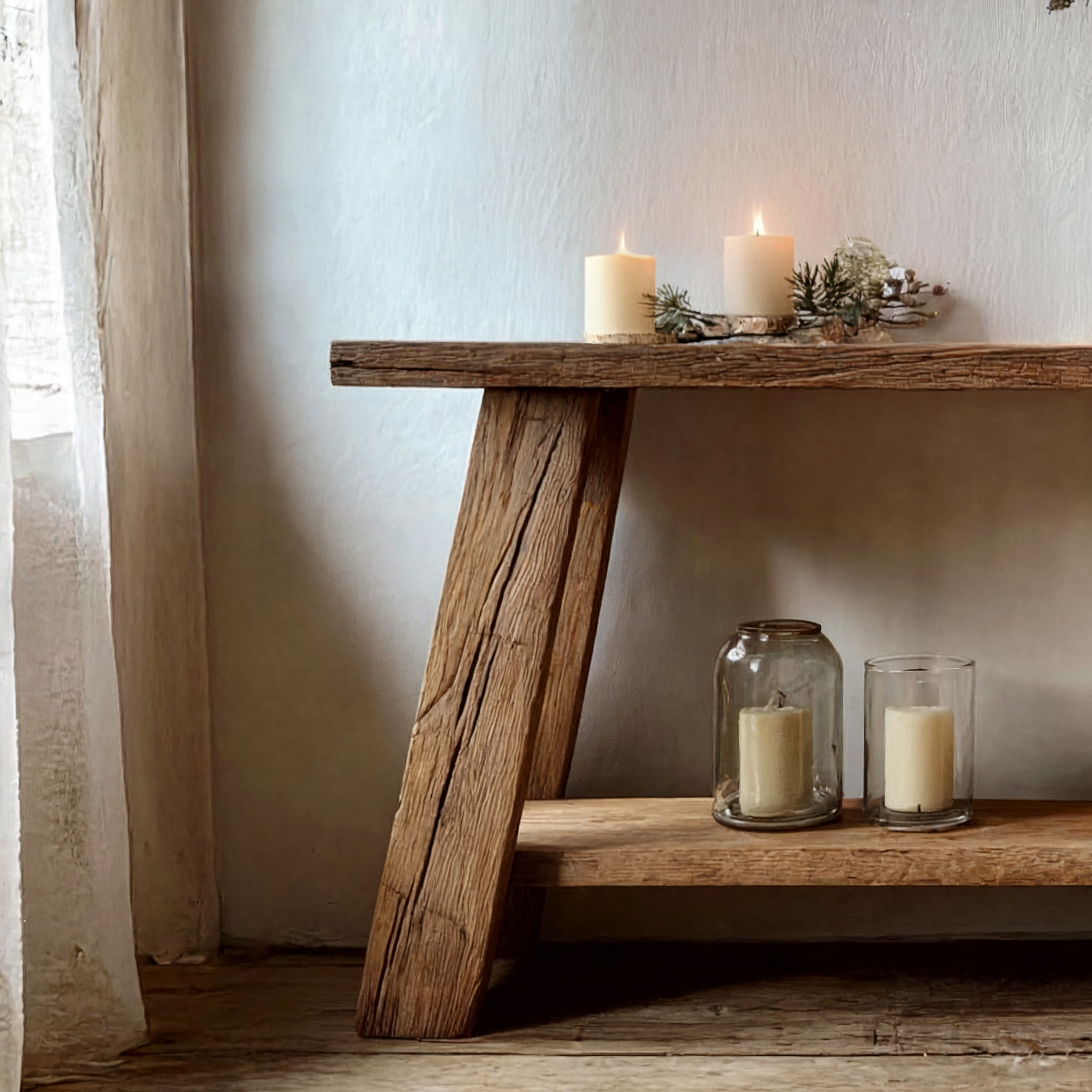 Rustikaler Eichen-Konsolentisch – Moderner Flurtisch im Landhausstil