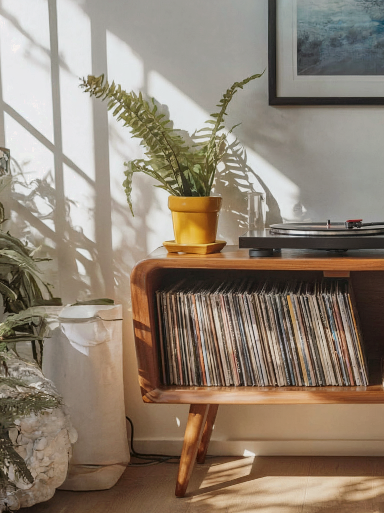 Medienmöbel – Plattenspieler-Ständer mit Vinyl-Aufbewahrung und Regal