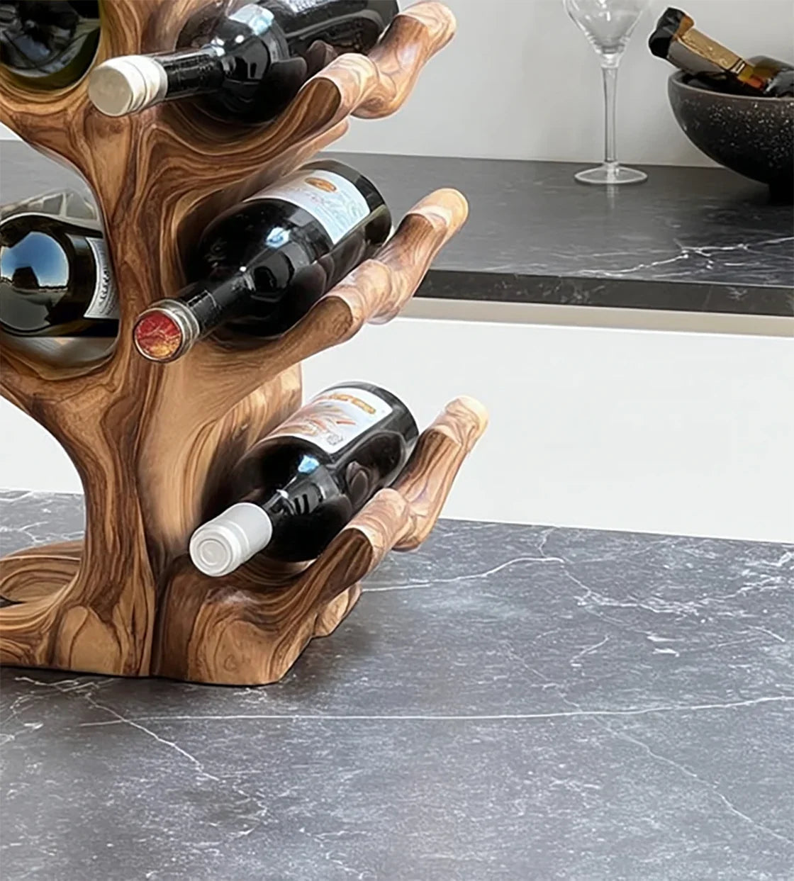 Handgefertigtes Mid-Century Weinregal aus Massivholz für Küche oder Bar
