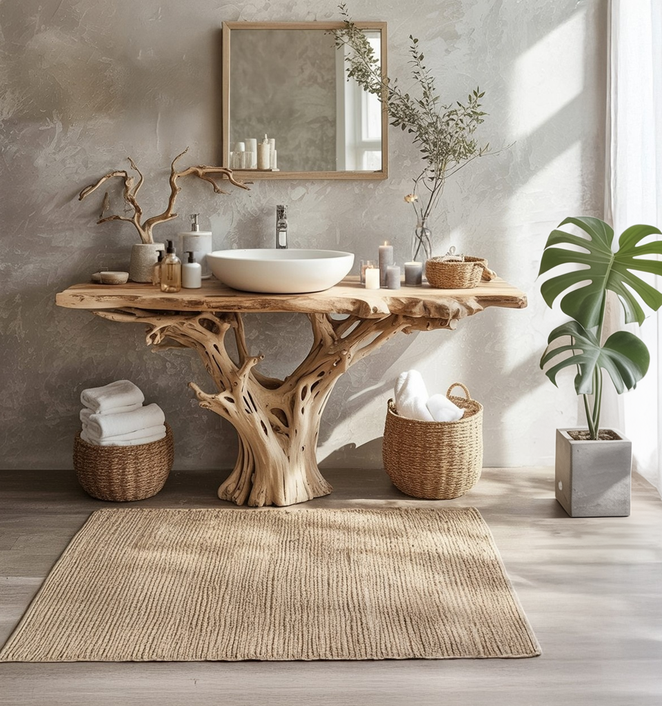 Live Edge Walnuss-Waschtisch – schwebend, Farmhouse-Spiegelkonsole