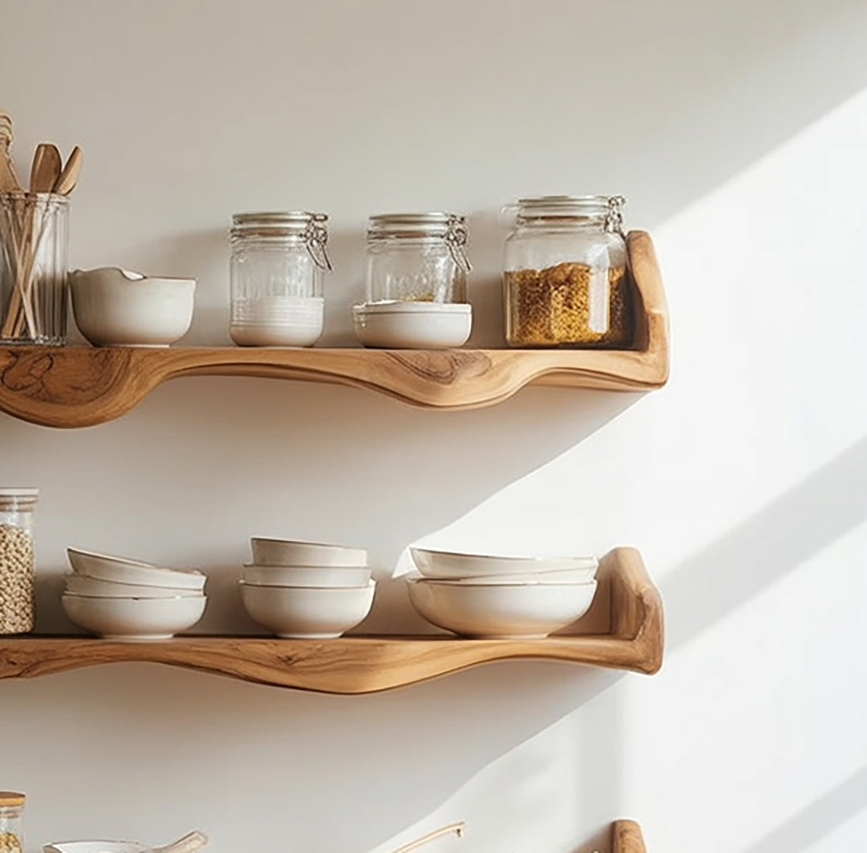 Rustikales schwebendes Wandregal – Live Edge für Bad & Wohnzimmer