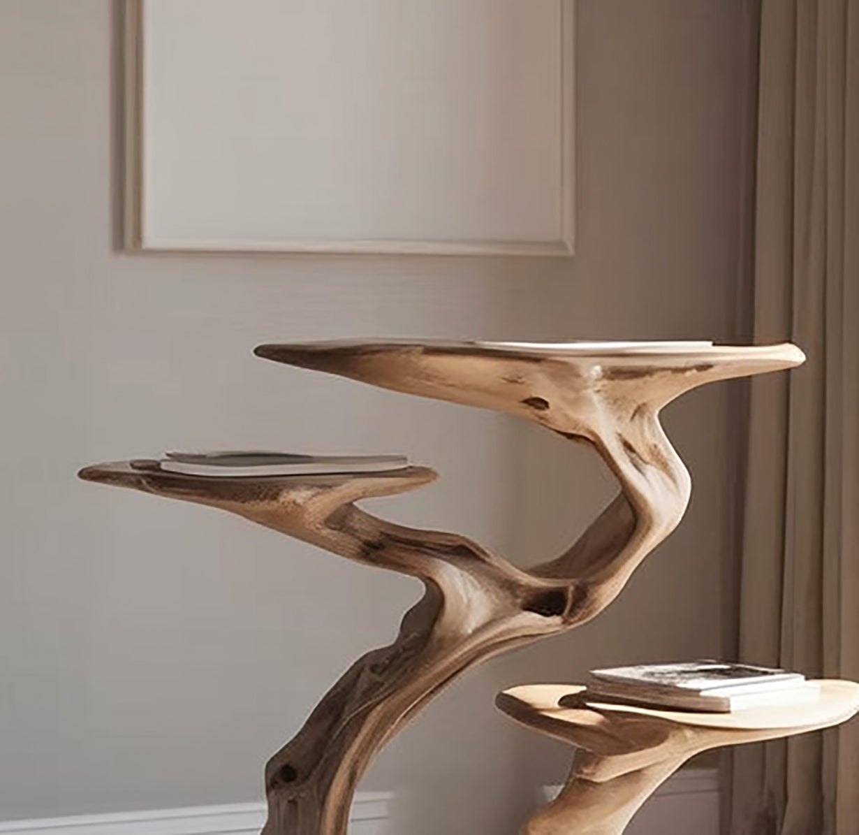 Massiver Plattenspielerständer aus Holz mit Vinylablage im Mid-Century-Stil