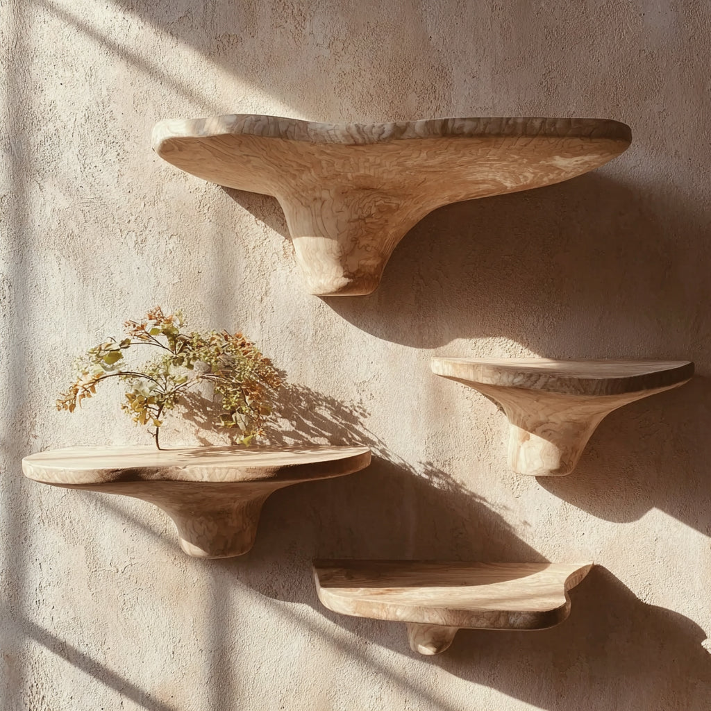 Rustikale Pilz Wandregale aus Holz – Schwebend mit Halterung