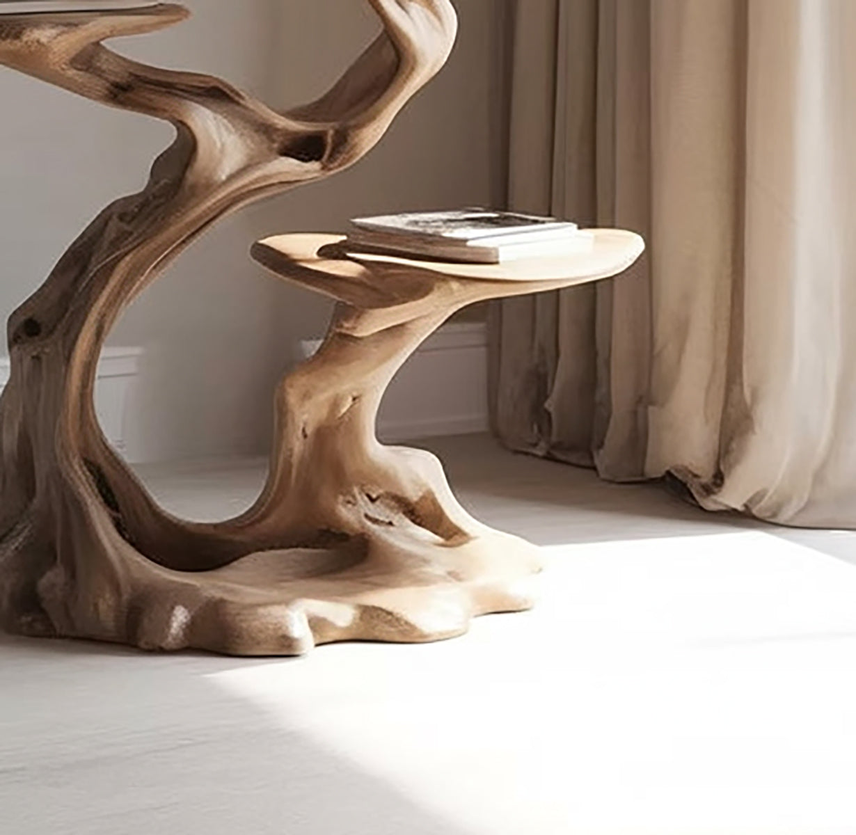 Massiver Plattenspielerständer aus Holz mit Vinylablage im Mid-Century-Stil