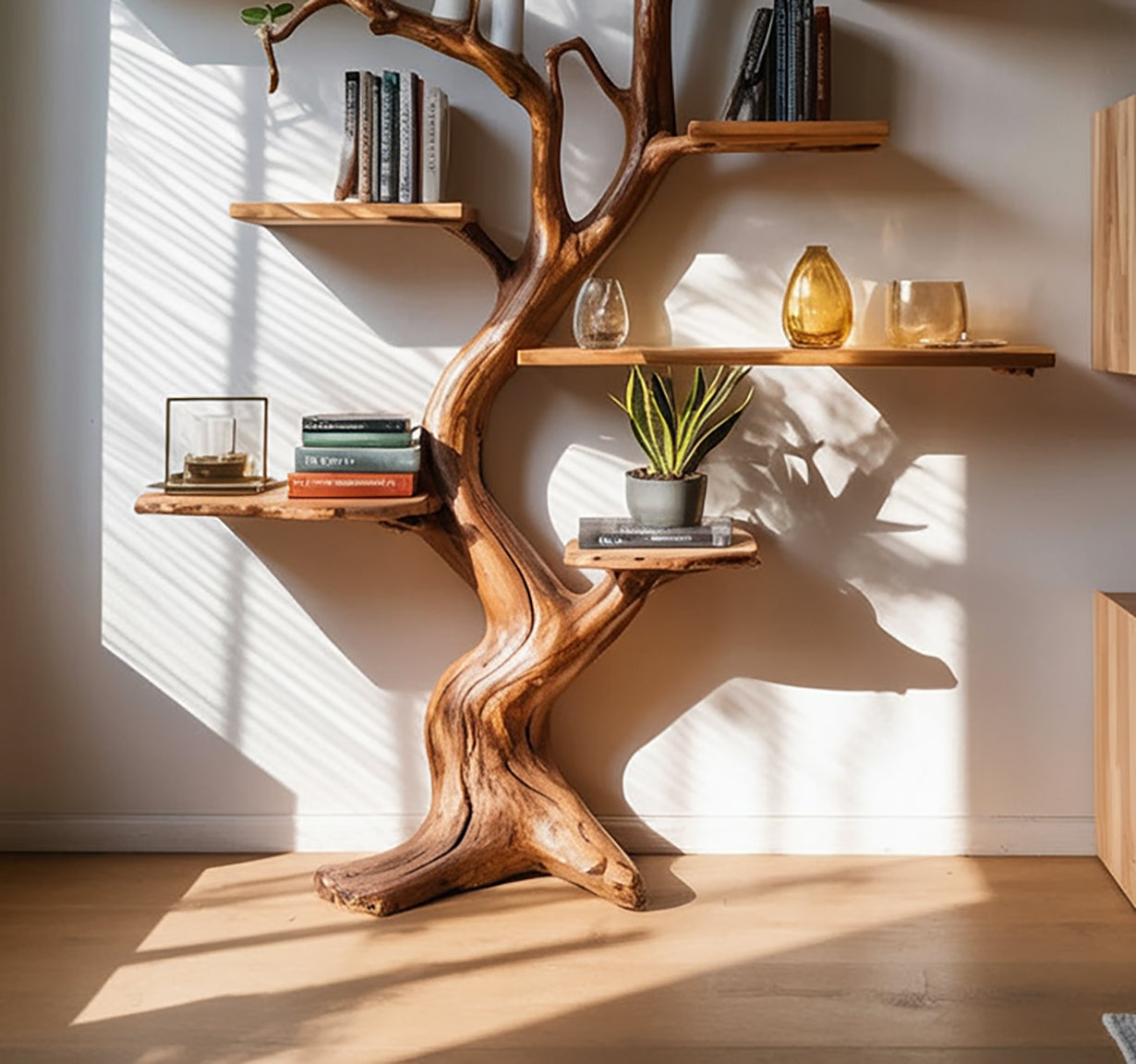 Dekoratives Baumstamm-Bücherregal – großes rustikales Wandregal HolzDE