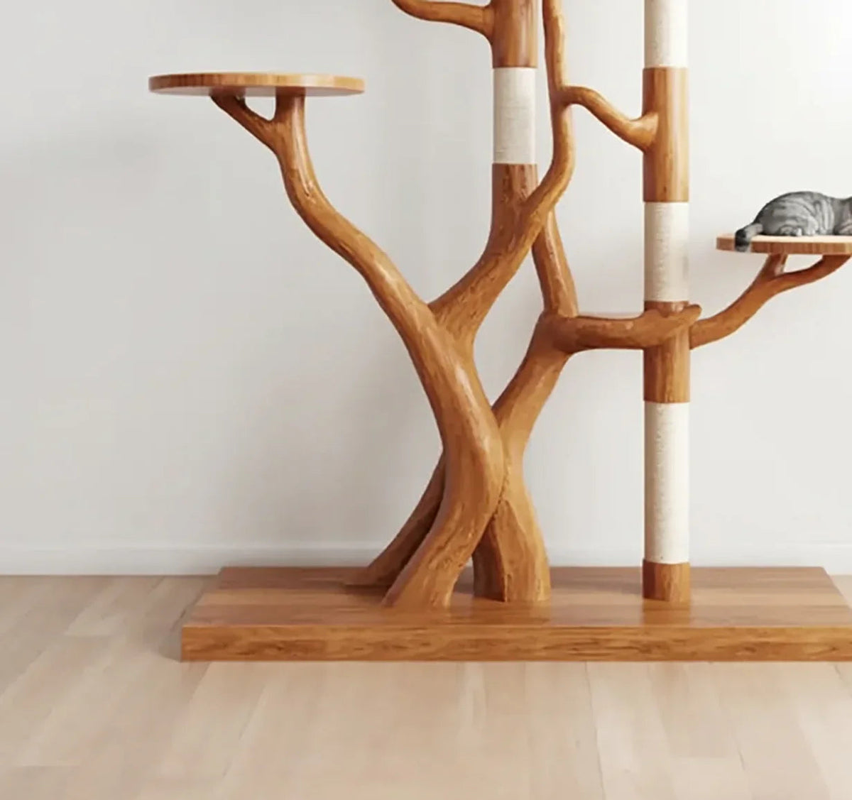 Rustikaler Baum-Katzenturm – Katzenmöbel aus Naturholz fürs Wohnzimmer