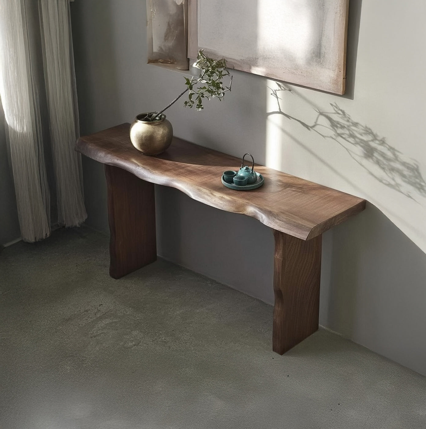 Massivholz Live-Edge Konsolentisch – Handgefertigt & Minimalistisch