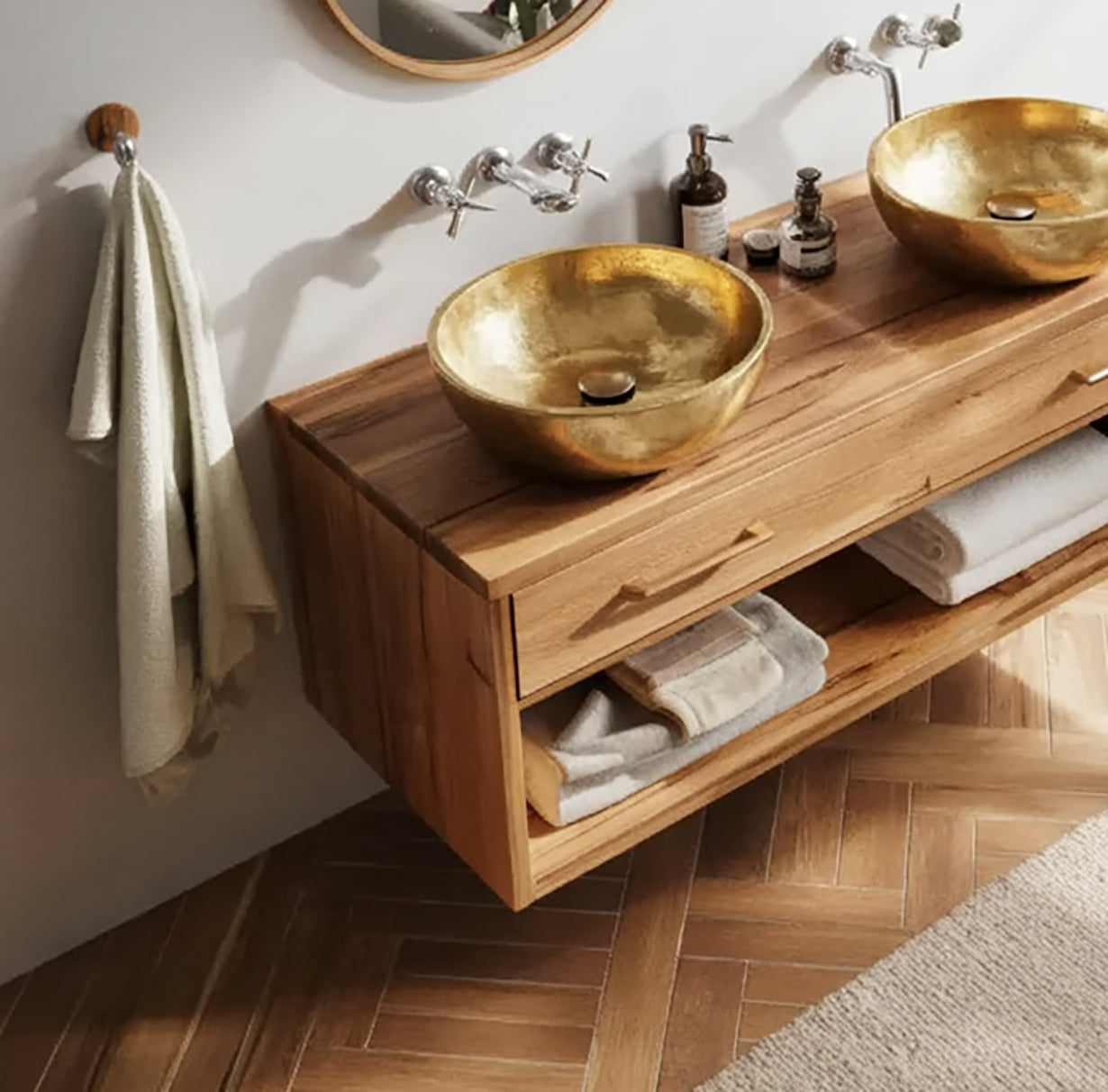 Rustikaler Bad Waschtisch aus Holz – Farmhouse Floating Vanity