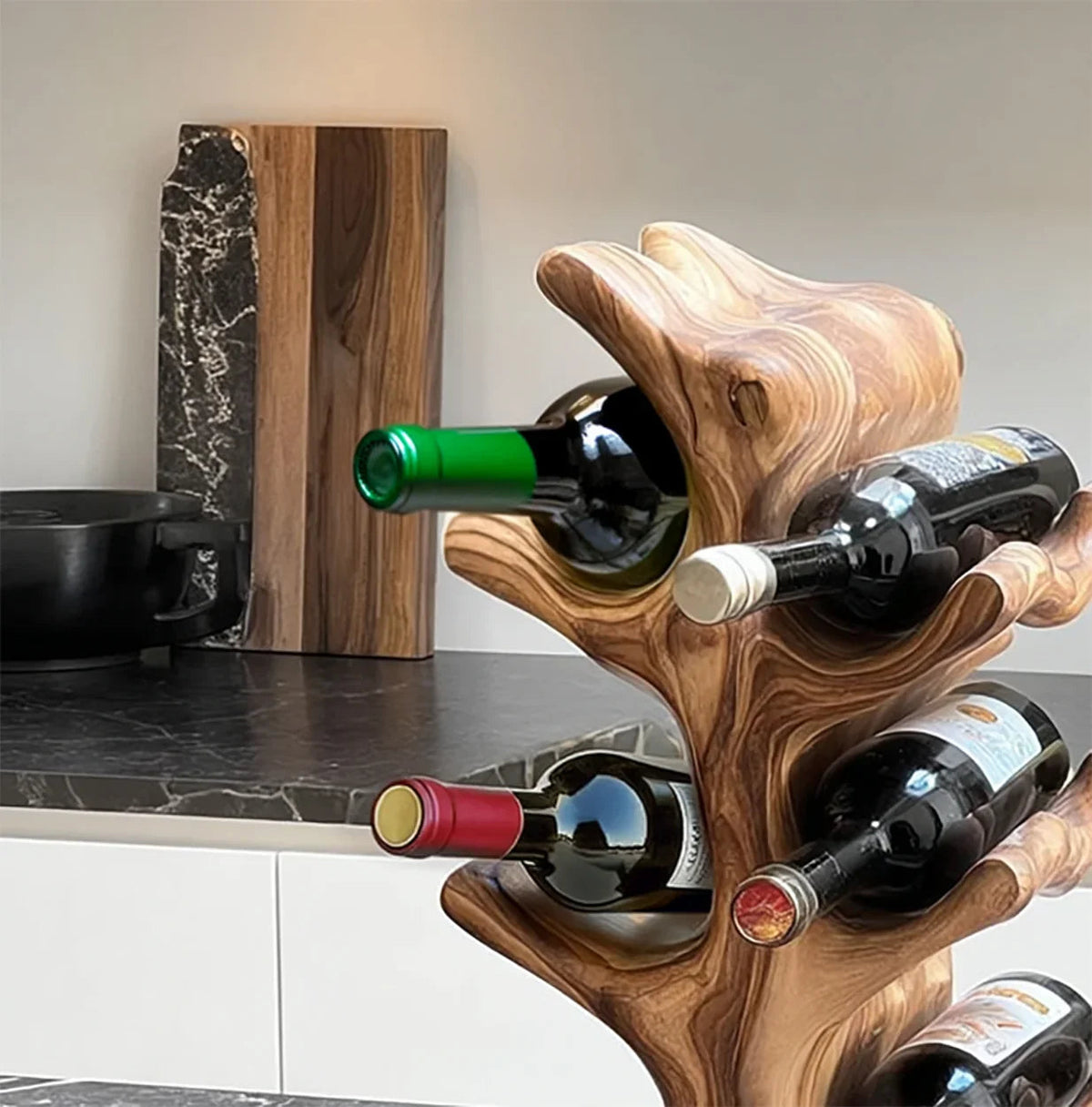 Handgefertigtes Mid-Century Weinregal aus Massivholz für Küche oder Bar