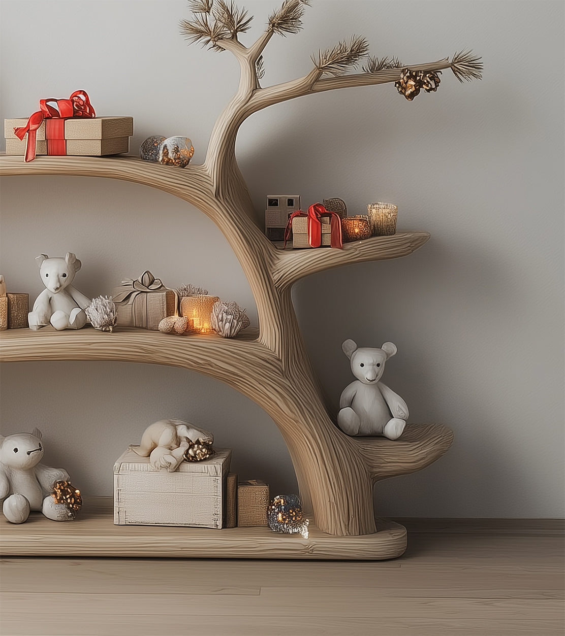 Handgefertigtes Baumregal – Montessori Kinder-Bücherregal, schwebendes Kinderzimmerregal