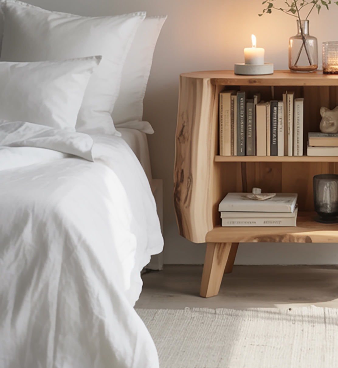 Bauernhaus-Nachttisch – Rustikaler Naturholz-Nachtisch mit praktischer Schublade