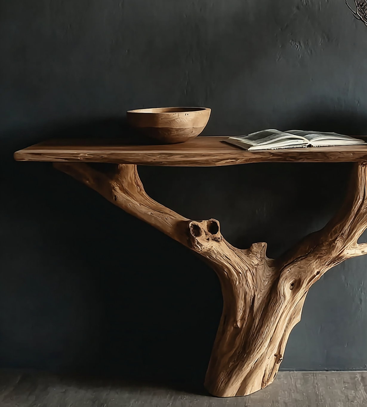 Live Edge Massivholz-Konsole – Handgefertigtes Flur- und Eingangsbereich Möbelstück
