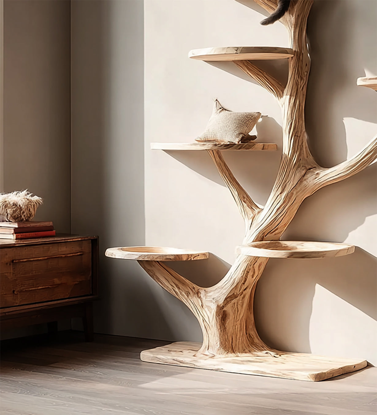 Handgefertigter Holz-Katzenbaum – mehrstöckiges rustikales Katzenmöbel