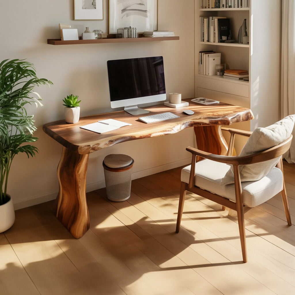 Handgefertigter Live-Edge Schreibtisch aus Massivholz für Homeoffice