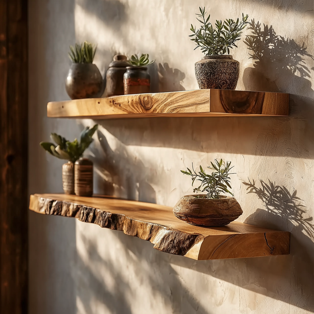Natürliche Live-Edge-Floating Shelves – tiefes rustikales wandmontiertes Regal