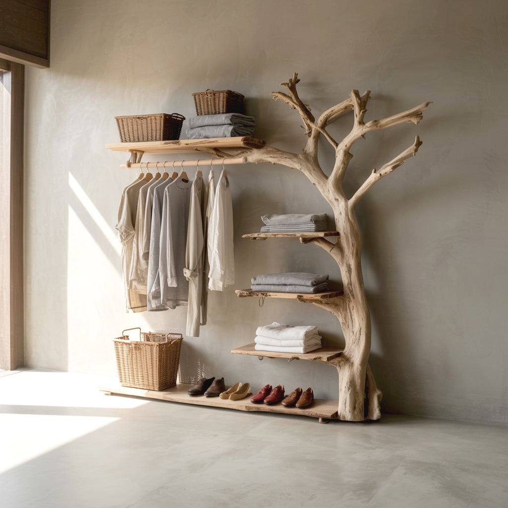 Massiver Holz-Garderobenständer mit Ablage – personalisierte Wandhaken