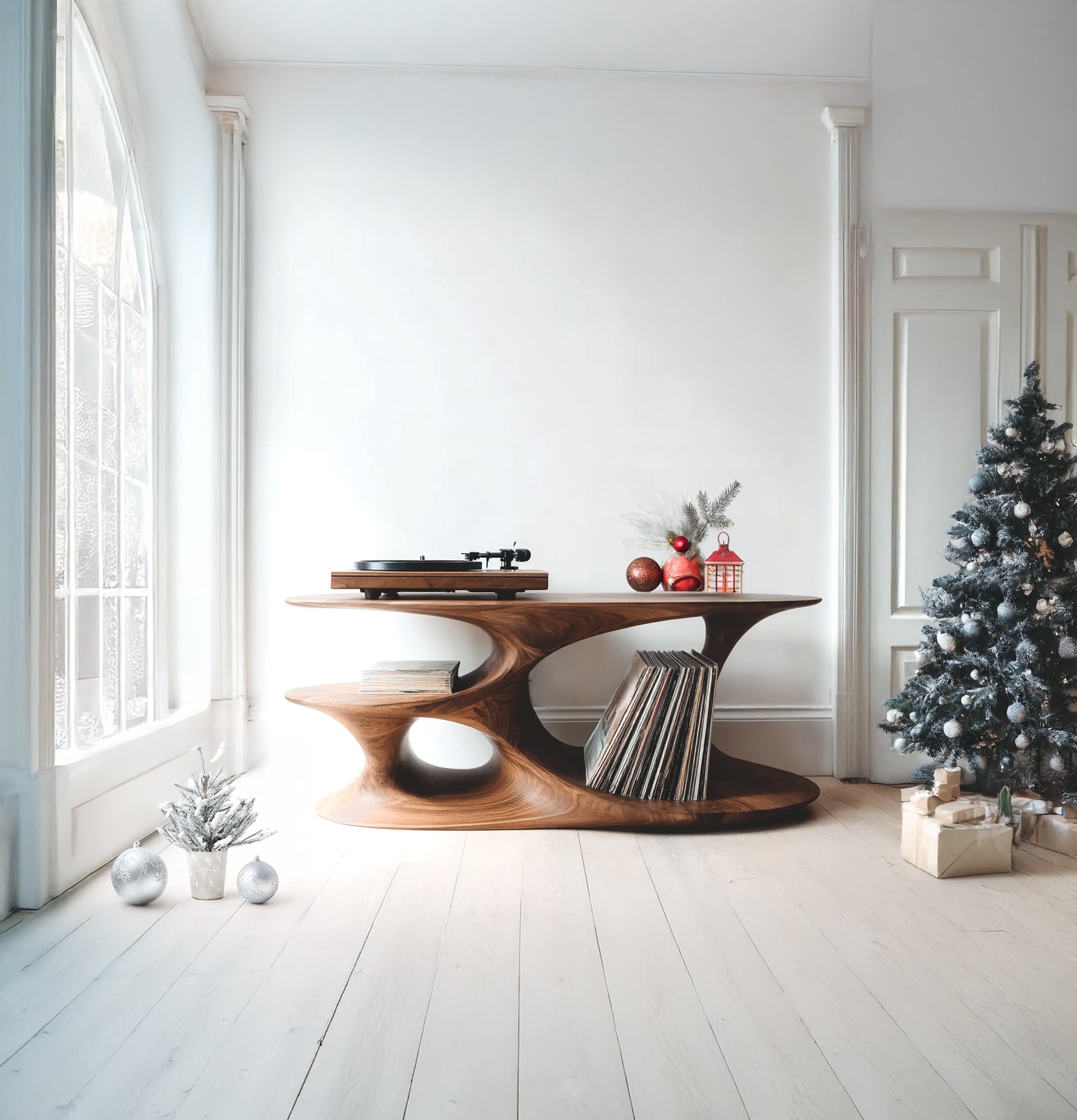 Massiver Holz-Plattenspielerständer – rustikales Farmhouse-Möbel mit Stauraum