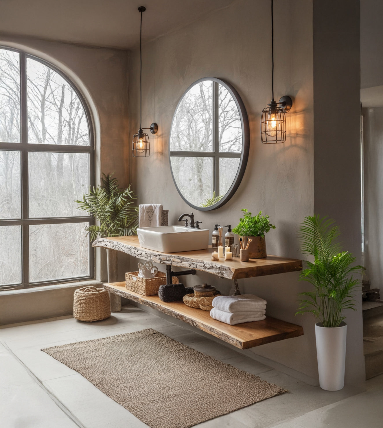 Handgefertigtes Eckregal aus recyceltem Holz mit Live-Edge-Design