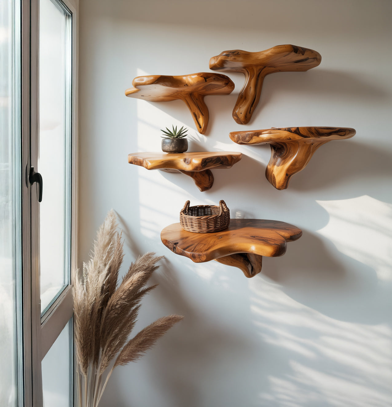 Handgefertigtes Wandregal – Rustikal, Massivholz, Live Edge Pilz-Wanddekoration