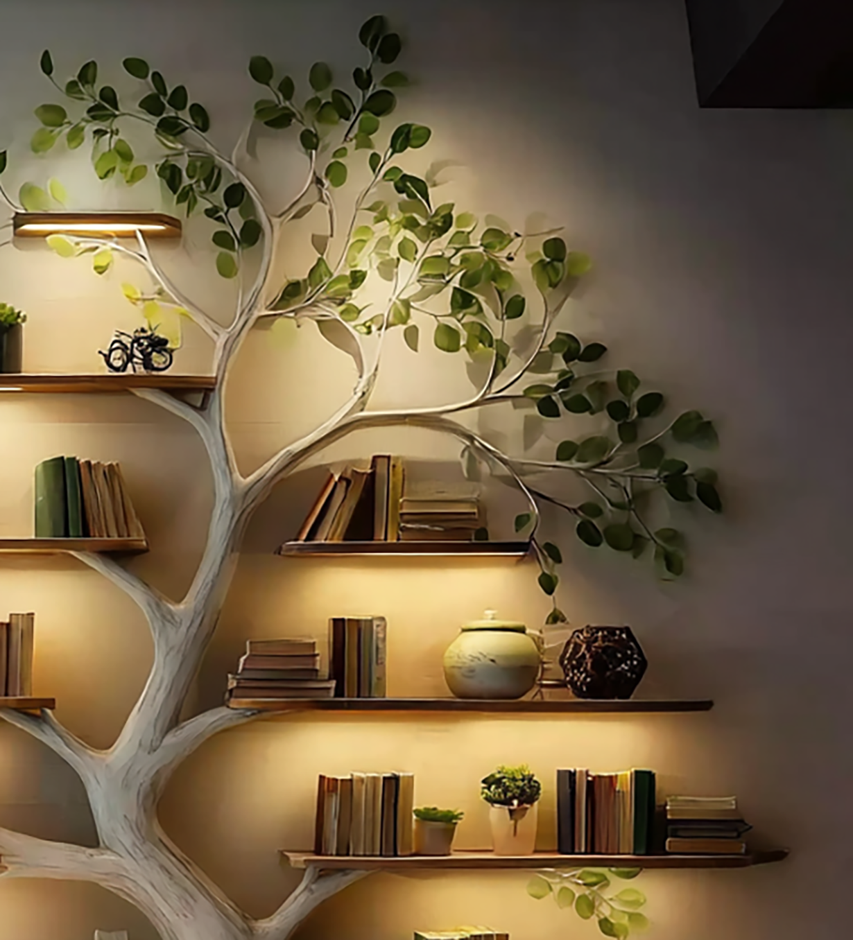 Handgefertigtes Baum-Bücherregal – Wandregal aus Naturholz