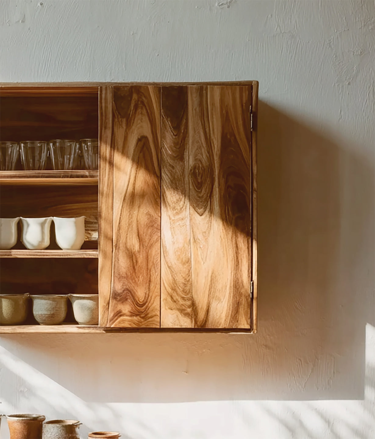Handgefertigter Wandschrank aus Massivholz – Minimalistisches Hängeregal