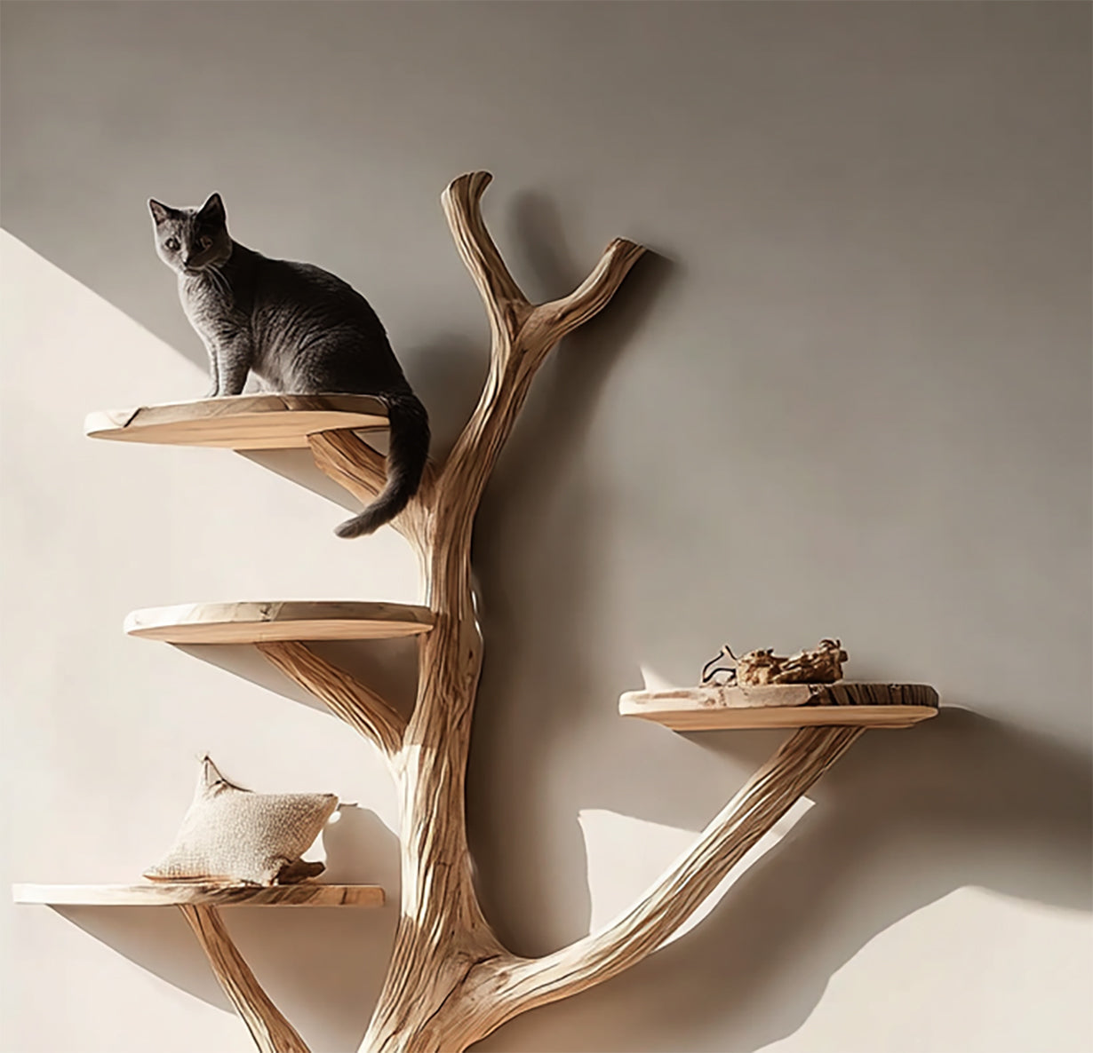 Handgefertigter Holz-Katzenbaum – mehrstöckiges rustikales Katzenmöbel