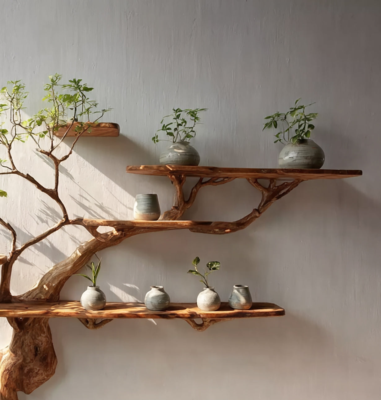 Treibholz-Schweberegal – Rustikales Baumzweig-Wandregal für Bücher