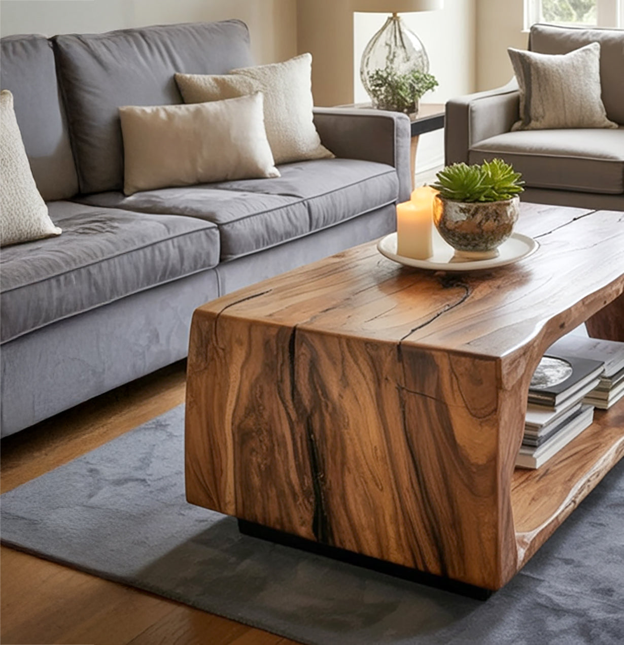 Handgefertigter Walnuss-Couchtisch mit Live Edge – Massivholz, Modernes Design