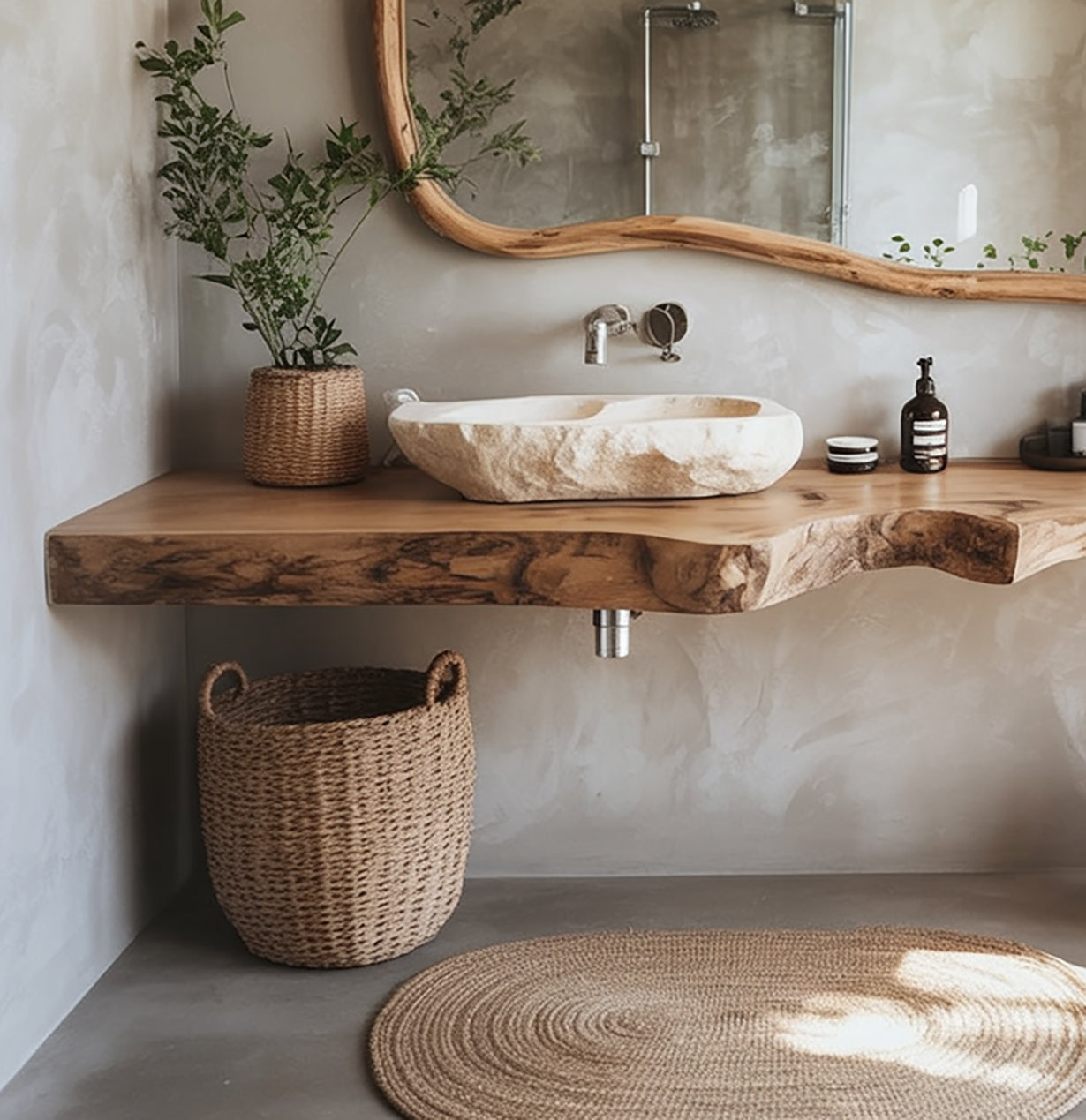 Schwebender Massivholz-Waschtisch mit Live Edge – Rustikal Modern