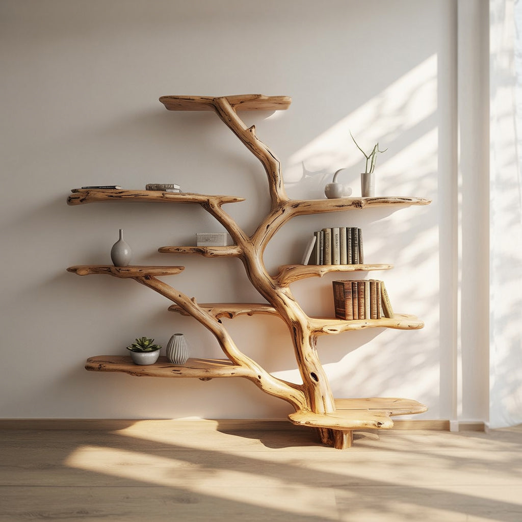 Handgemachtes Tree Bücherregal – Live Edge Massivholz Wanddeko