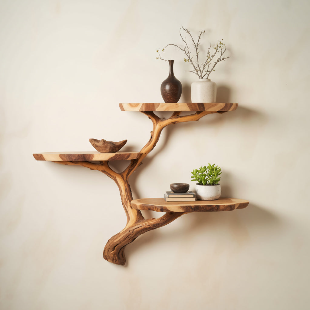 Tree Branch Wandregal aus Massivholz – Schwebendes Treibholz Bücherregal