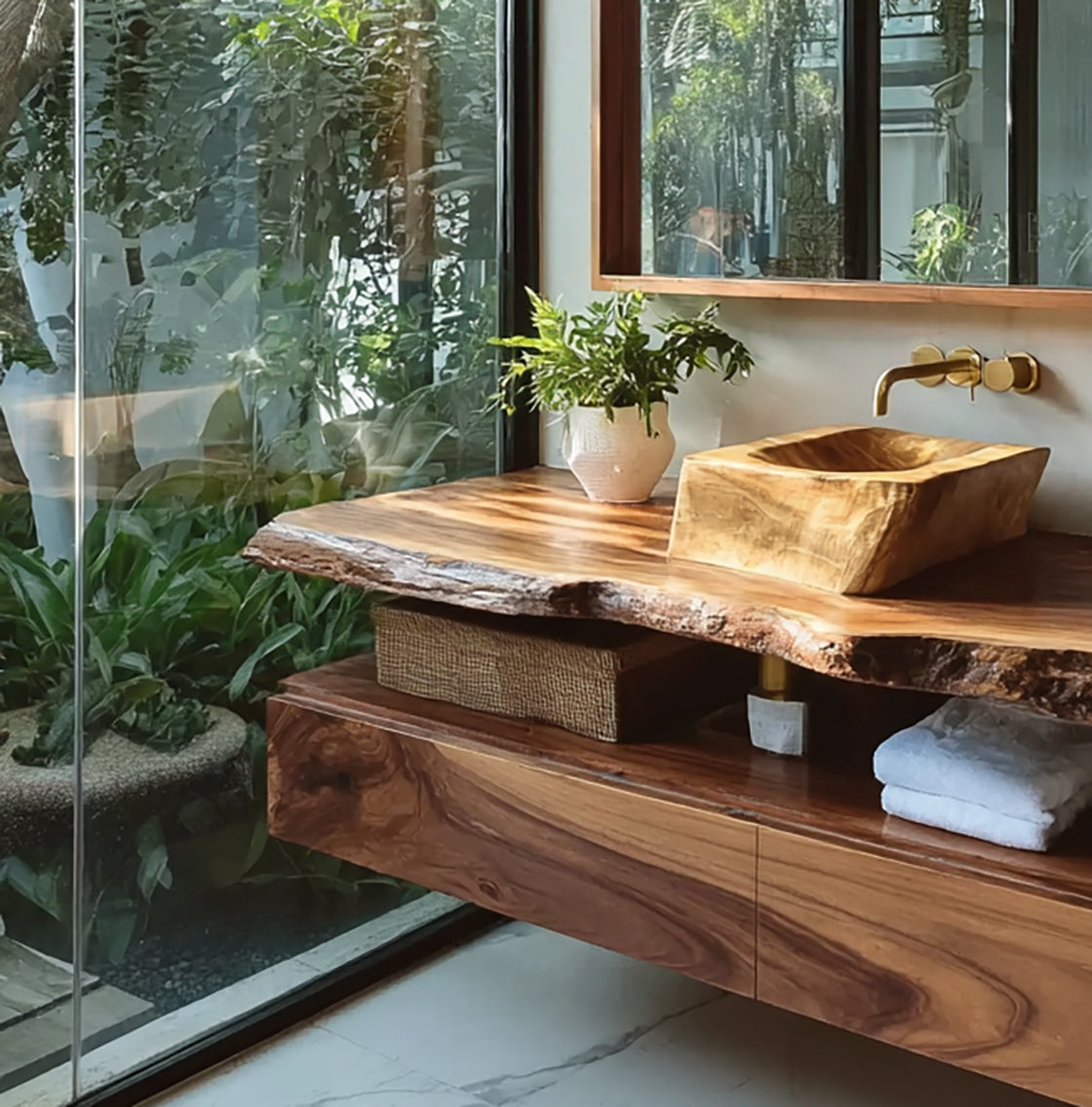 Handgefertigter Badezimmerwaschtisch aus Massivholz – Modernes Design