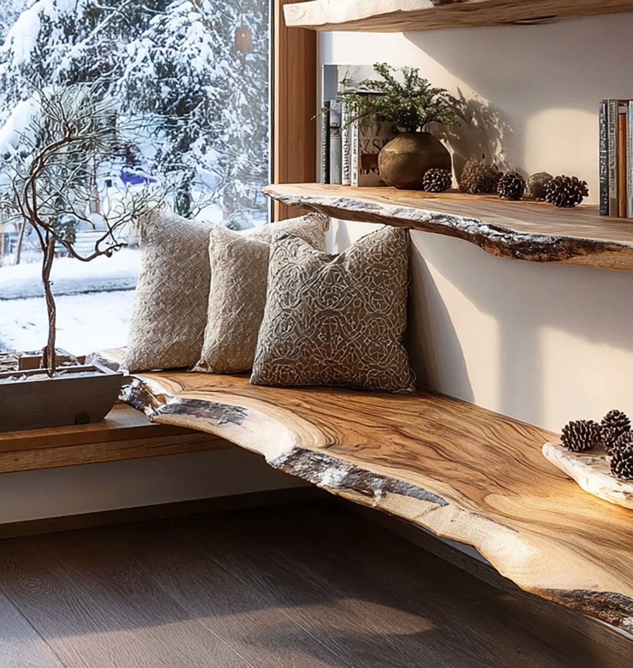 Handgefertigte Live-Edge-Wandregale aus Massivholz – rustikal & schwebend