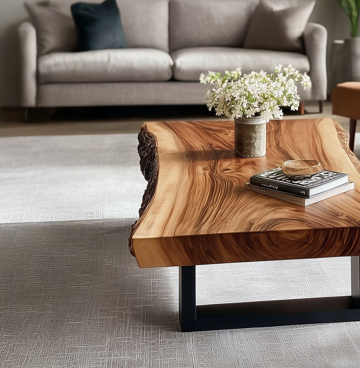 Live-Edge Couchtisch aus Massivholz – Modernes Design mit U-Beinen