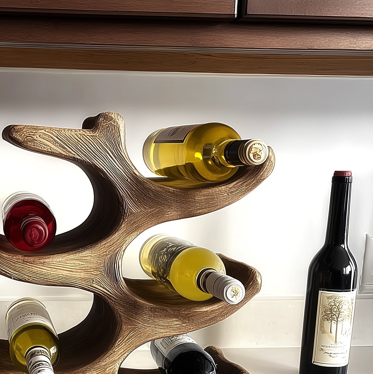 Baumstamm-Weinregal – Handgefertigt aus Massivholz mit Glashalter für stilvolle Deko