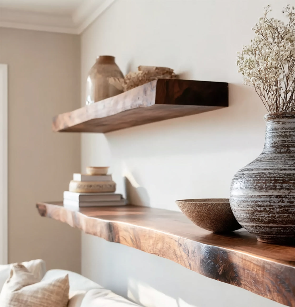 Live Edge Wandregal aus Massivholz – Handgemachte Floating Shelves