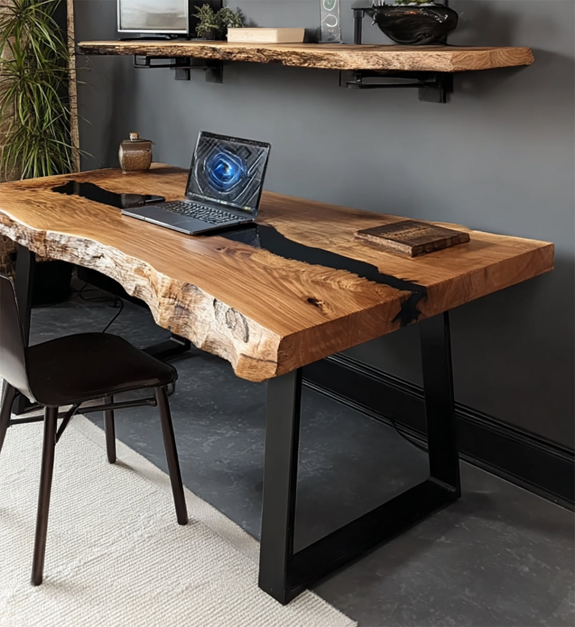 Handgefertigter Epoxid-Schreibtisch – Massivholz-Bürotisch mit Resin-Fluss