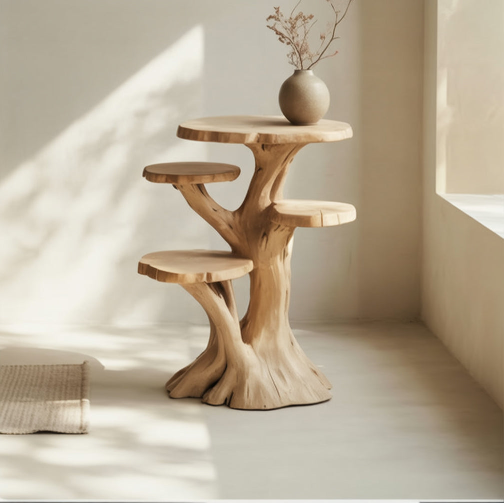 Beistelltisch aus Baumstamm – mehrstufiges Holz-Display