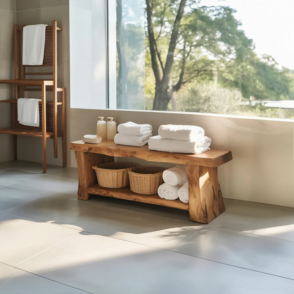 Handgefertigte Massivholz-Bank – Mit Stauraum & Organischem Design