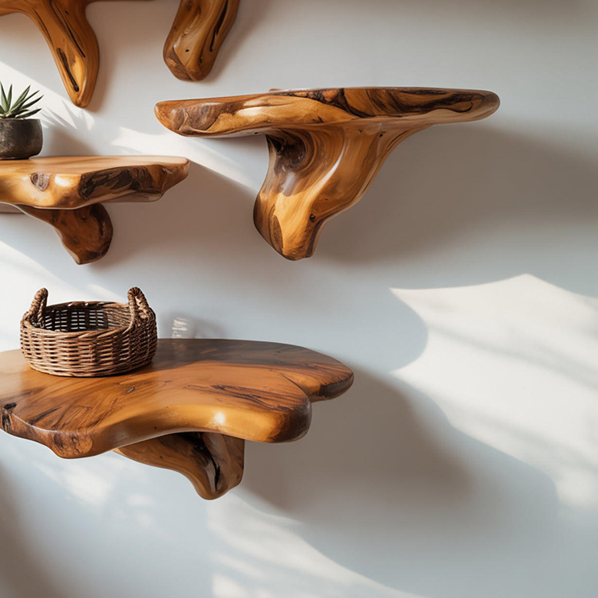 Handgefertigtes Wandregal – Rustikal, Massivholz, Live Edge Pilz-Wanddekoration